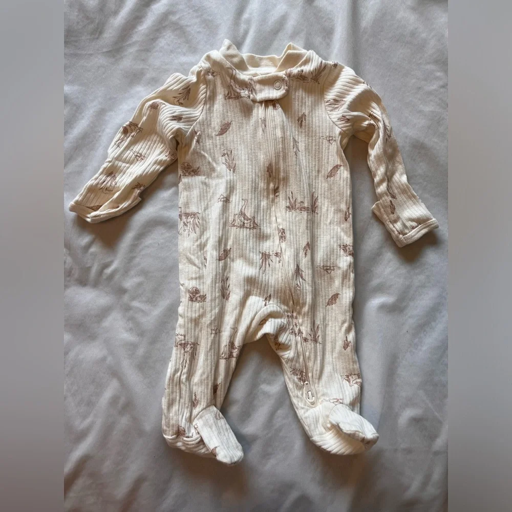 Cream Goose Newborn Double Zipper Footie Pajamas